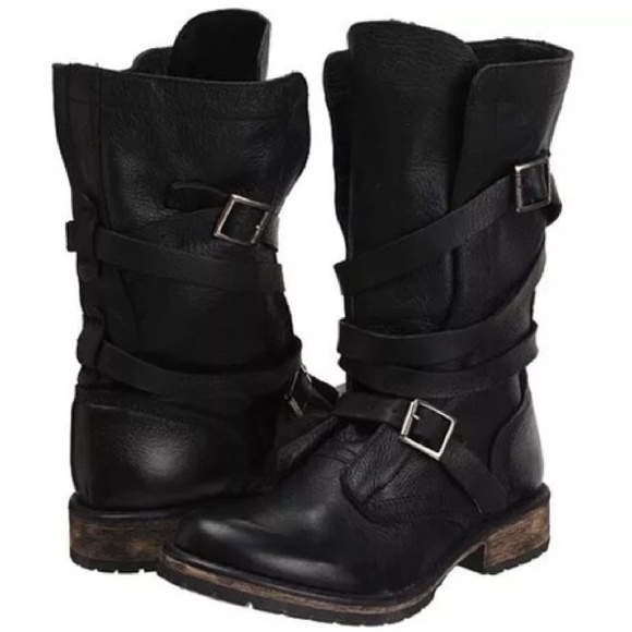 STEVE MADDEN LEATHER STRAPY COMBAT BOOTS - GREAT CONDITION 8.5M - Picture 1 of 5